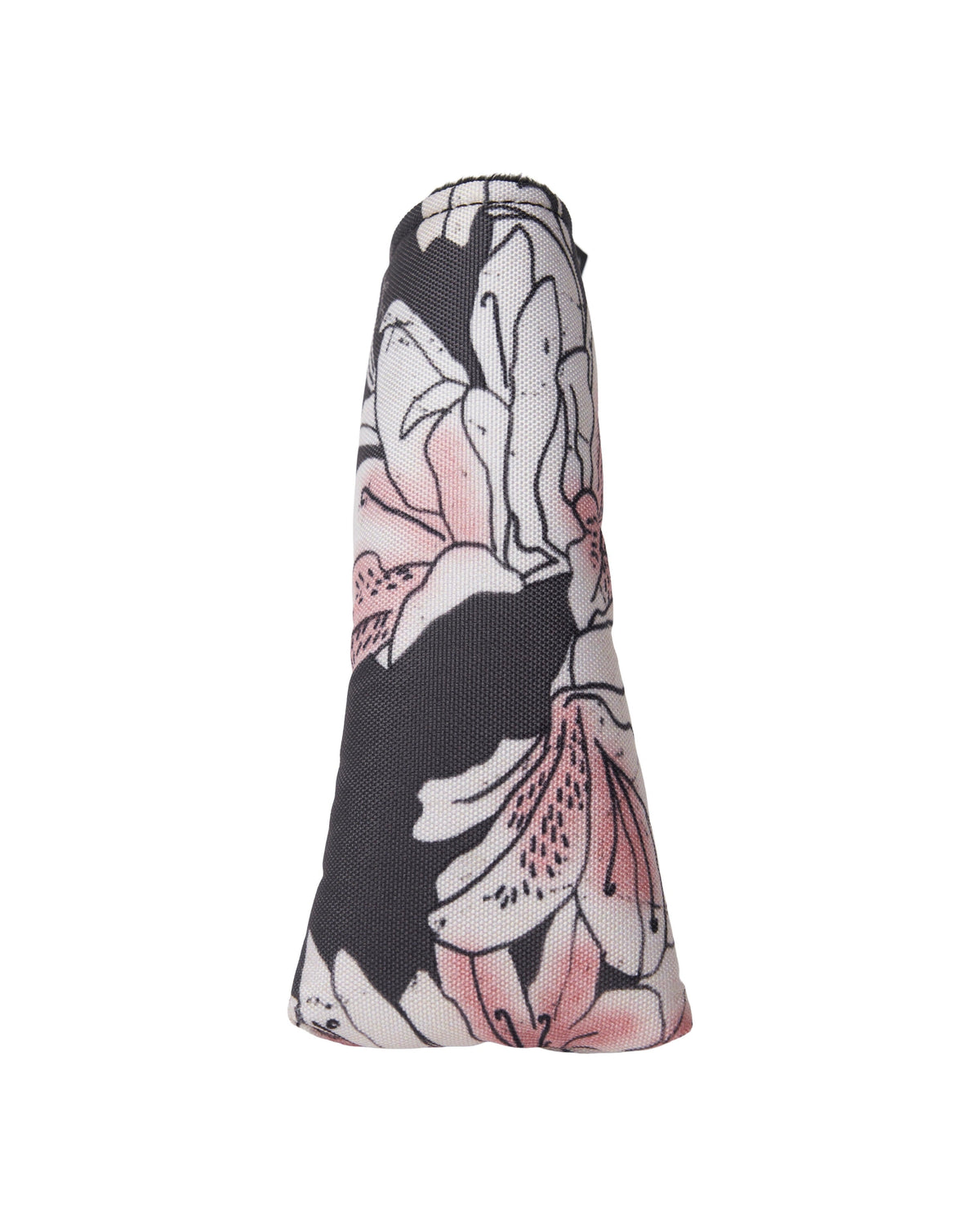 Front of an azalea blade putter headcover featuring an all-over pink and white floral graphic print.