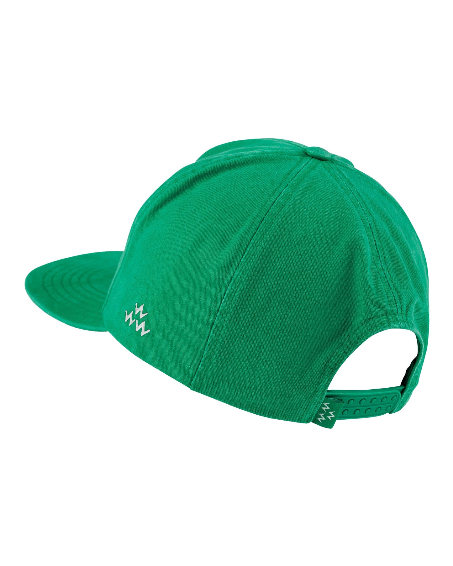 Back of a green five-panel snapback cap featuring an embroidered Ranger logo and a double plug strap.