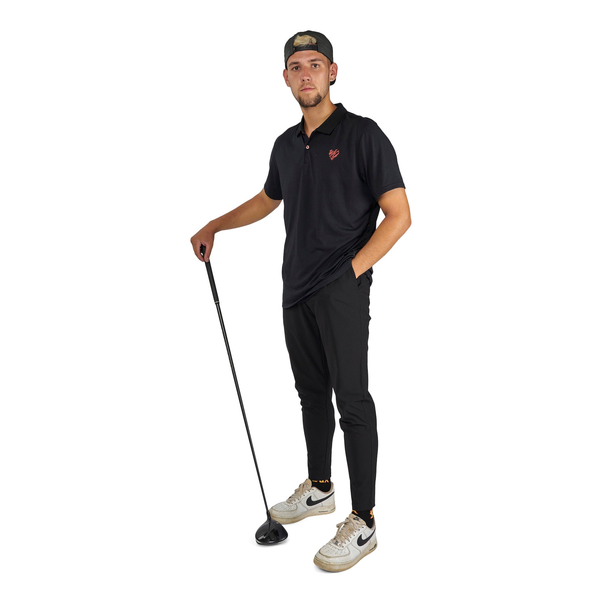 This red and black tiger heart golf polo by Birds of Condor is from our 2022 drirelease polo collection.  Super premium feel and fit, cools and drys your skin fast, no sweat.  The subtle tiger print is a nod to the champ.