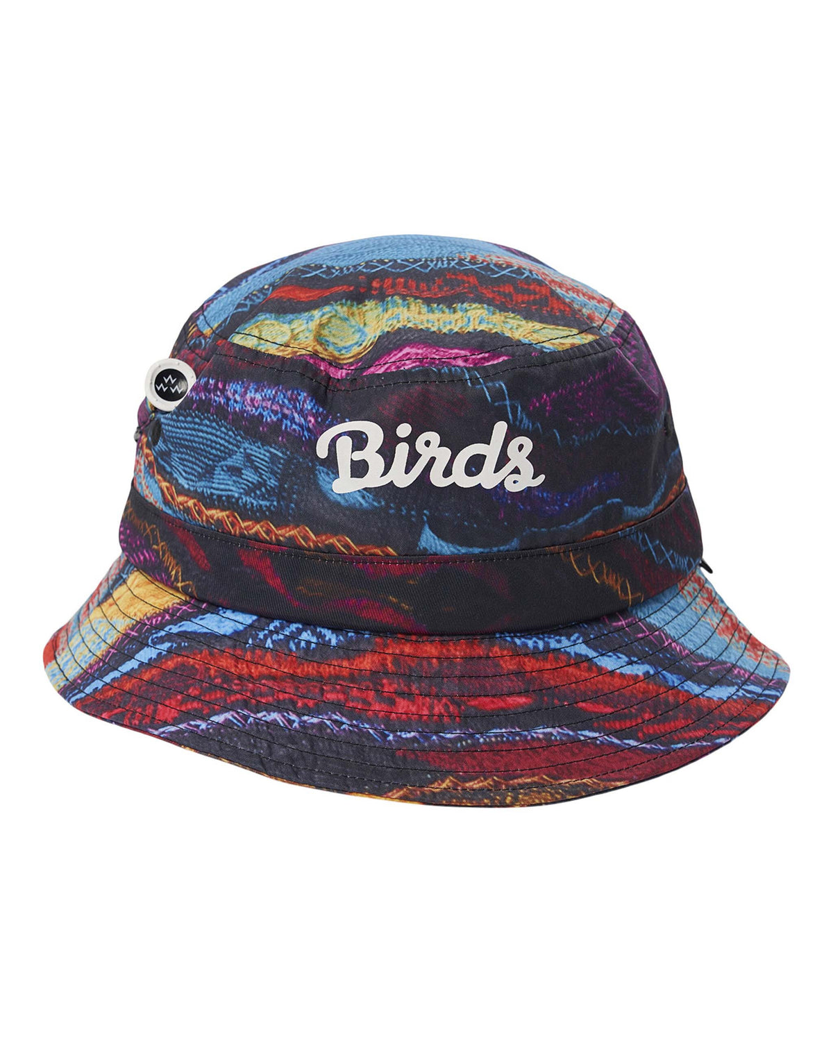 Multicoloured Coogi print bucket hat featuring a white scripted logo and a side tee holder.