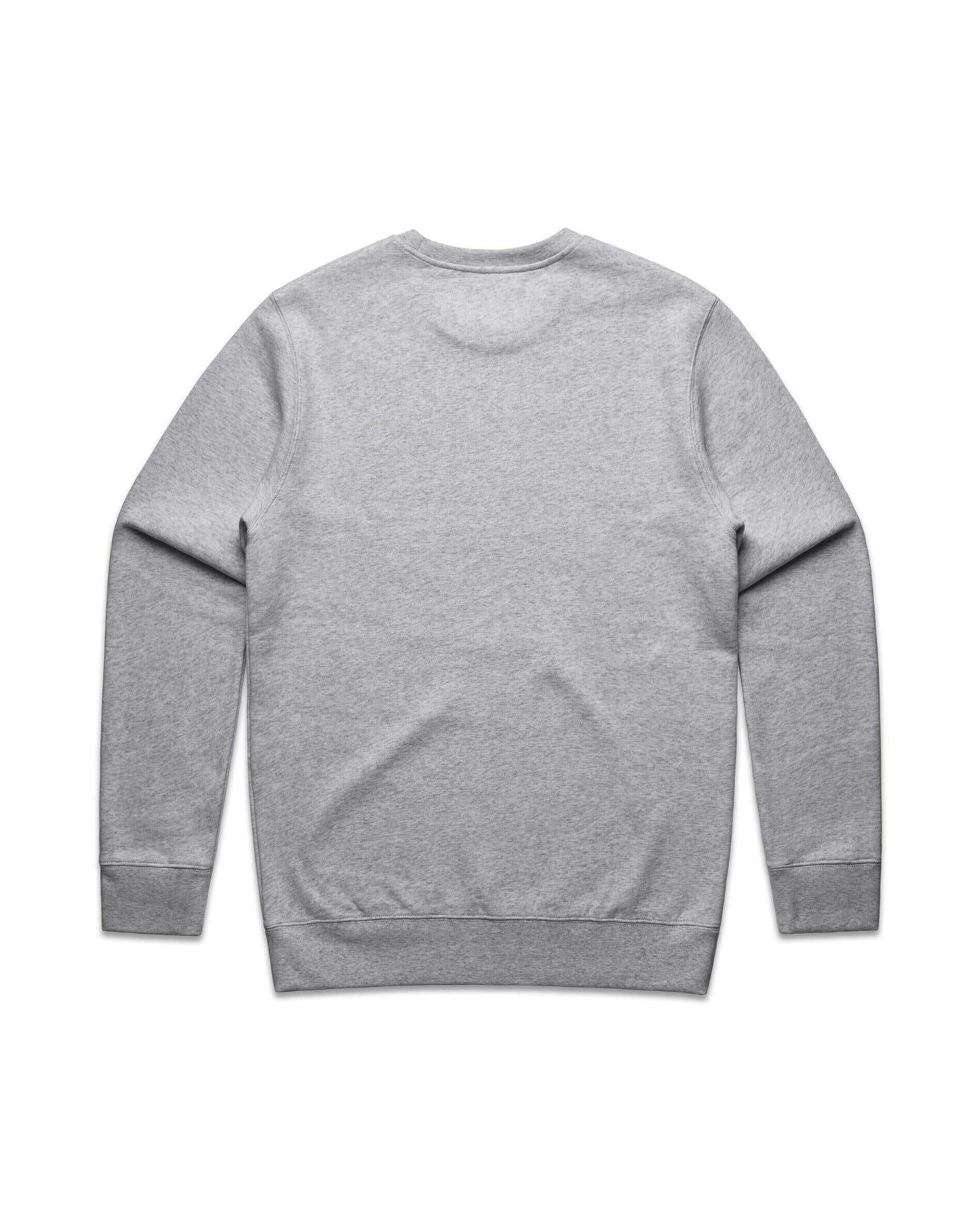 Back of a greymarle cotton crewneck sweater featuring a plain back with ribbed cuffs and hem.