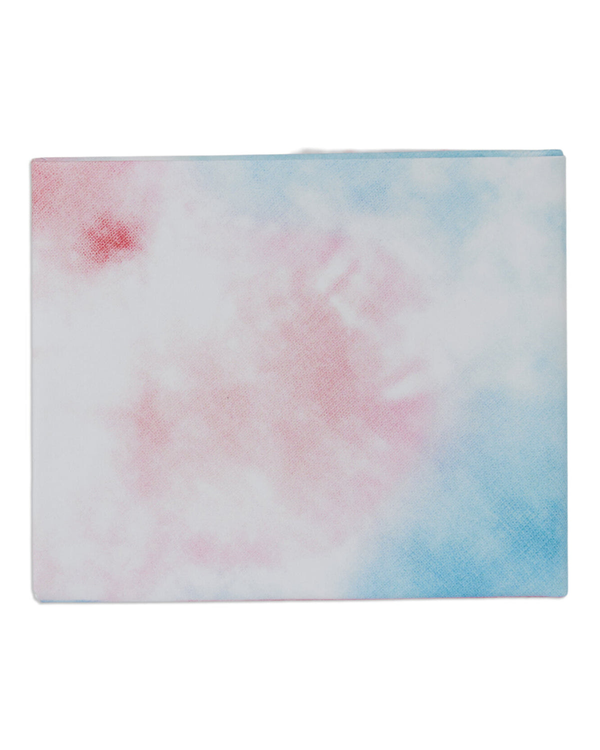 Blue and red tie-dye bifold wallet with a slim, stitch-less design and rounded edges.