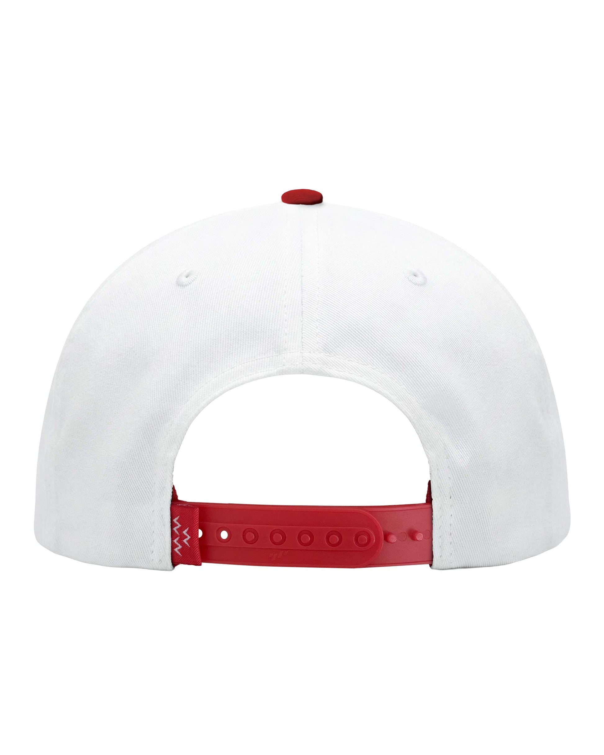 White cap with red brim on a white background