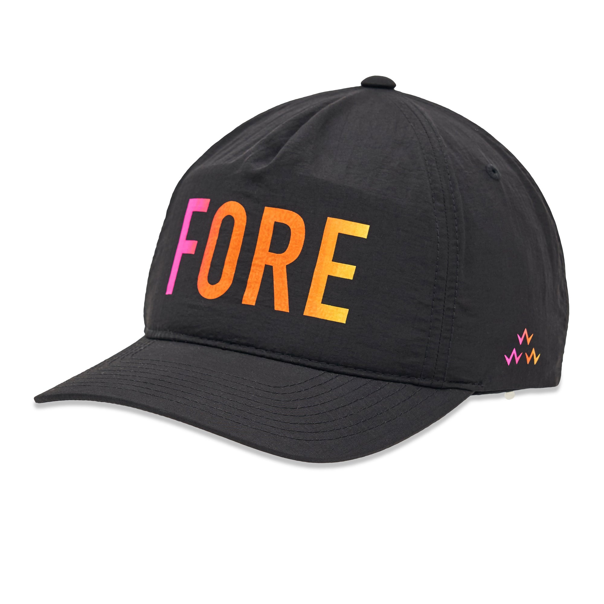 birds-of-condor-black-pink-orange-golf-fore-nylon-summer-cap-hat-front