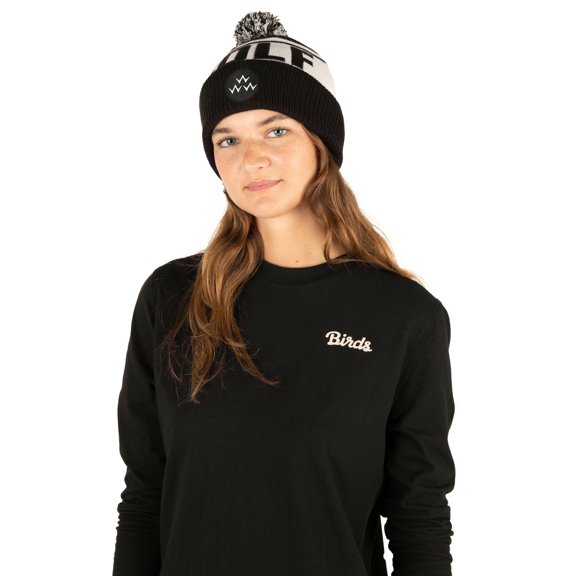 birds of condor black and white golf beanie front