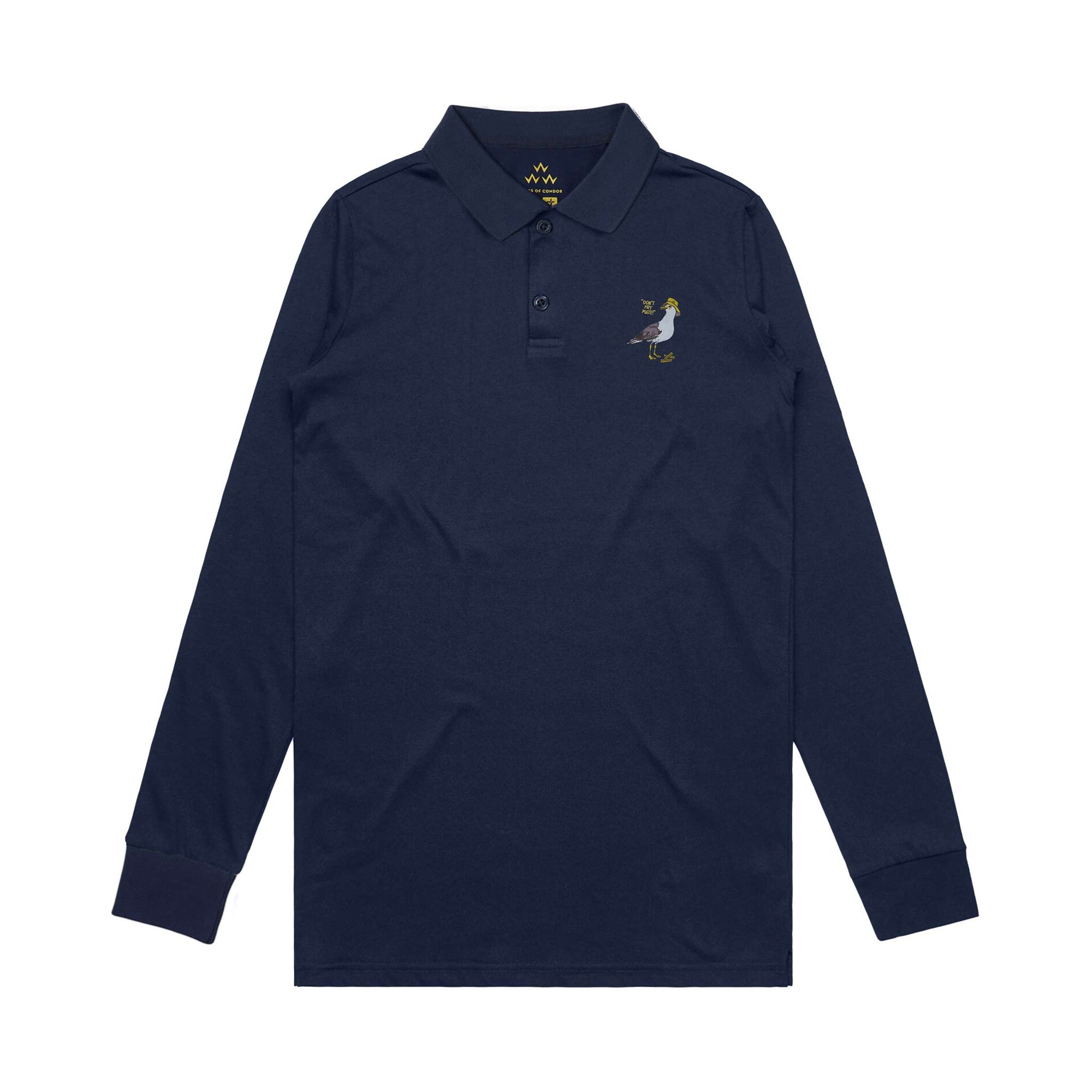 birds-of-condor-navy-blue-long-sleeve-sun-smart-golf-polo-shirt-front
