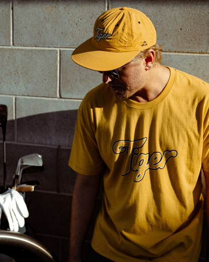 birds of condor yellow tiger strapback nylon hat and organic cotton t-shirt