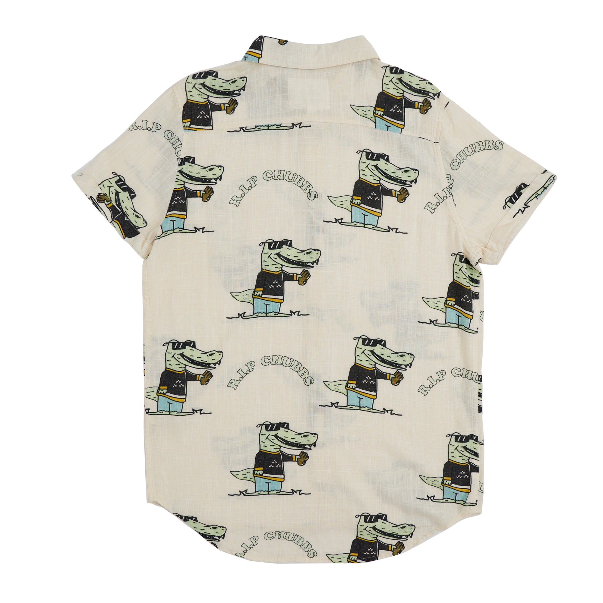 lil chubbs linen golf party shirt with the cool alligator in sunnies