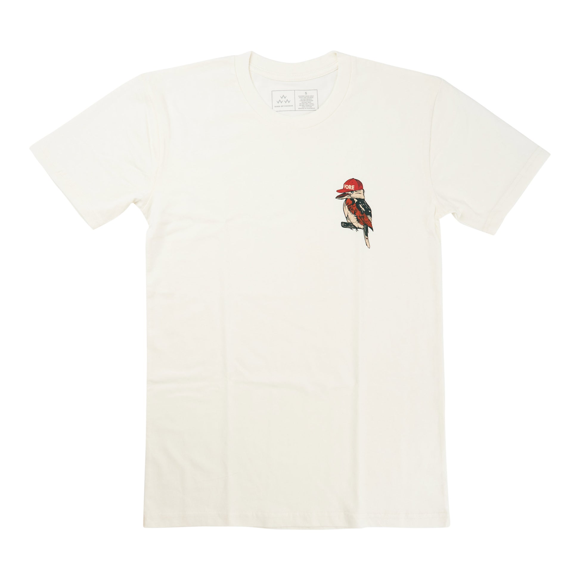 birds-of-condor-natural-white-golf-tee-shirt-kooka-kookaburra-front